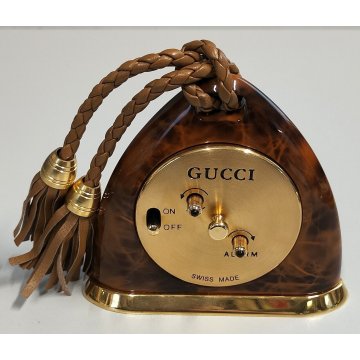 Gucci OROLOGIO TAVOLO quartz SVEGLIA VIAGGIO RADICA ORO vintage BOX GREEN