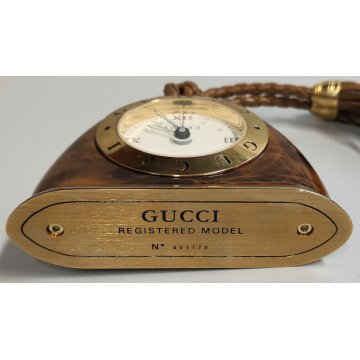 Gucci OROLOGIO TAVOLO quartz SVEGLIA VIAGGIO RADICA ORO vintage BOX GREEN