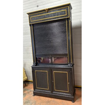 ANTICO MOBILE VETRINA CASSAFORTE SERRANDA CREDENZA BUFFET FERRO VETRO 1800 EPOCA