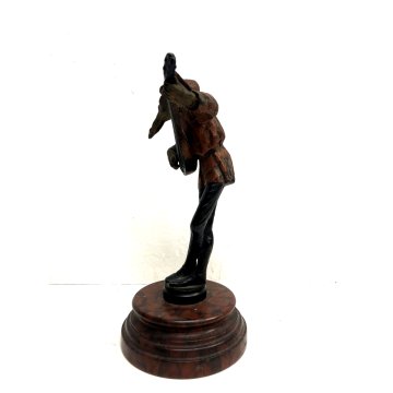 PICCOLA SCULTURA BRONZO MARMO TROVATORE MENESTRELLO SUONATORE MANDOLINO '800/900