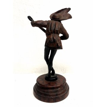 PICCOLA SCULTURA BRONZO MARMO TROVATORE MENESTRELLO SUONATORE MANDOLINO '800/900