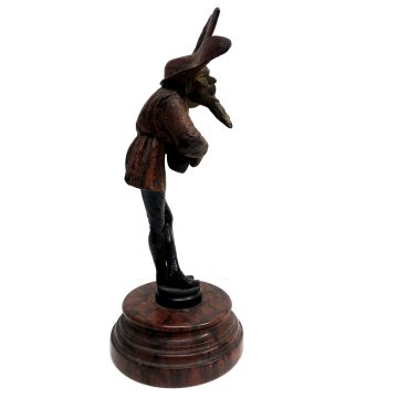 PICCOLA SCULTURA BRONZO MARMO TROVATORE MENESTRELLO SUONATORE MANDOLINO '800/900