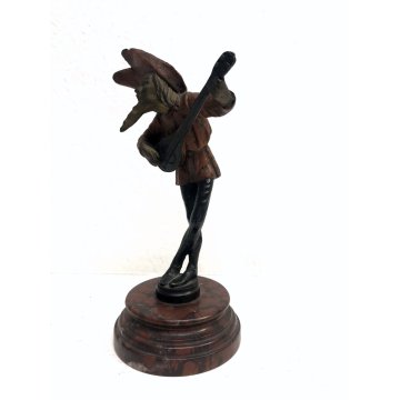 PICCOLA SCULTURA BRONZO MARMO TROVATORE MENESTRELLO SUONATORE MANDOLINO '800/900