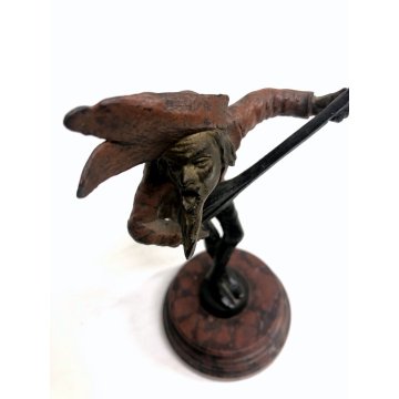 PICCOLA SCULTURA BRONZO MARMO TROVATORE MENESTRELLO SUONATORE MANDOLINO '800/900