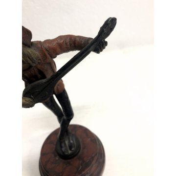 PICCOLA SCULTURA BRONZO MARMO TROVATORE MENESTRELLO SUONATORE MANDOLINO '800/900