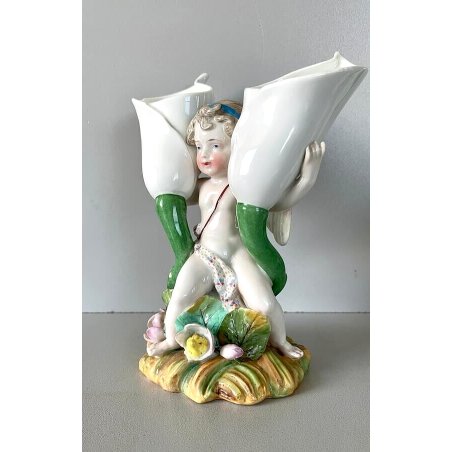 STATUINA PORCELLANA KPM BERLINO ART NOUVEAU FIGURA ANGELO PUTTO CALLE EPOCA '800