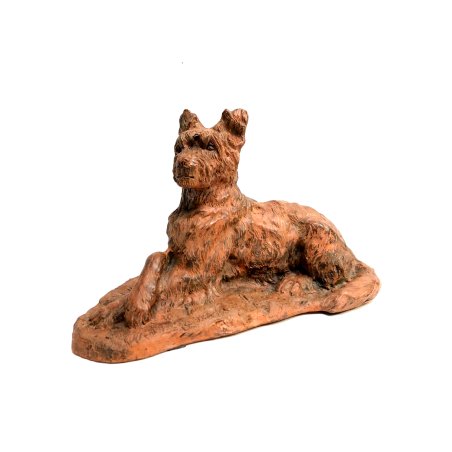 ANTICA SCULTURA ANIMALIER in TERRACOTTA Thomas Cartier CANE Terrier FRANCIA '900
