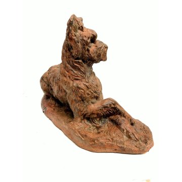 ANTICA SCULTURA ANIMALIER in TERRACOTTA Thomas Cartier CANE Terrier FRANCIA '900