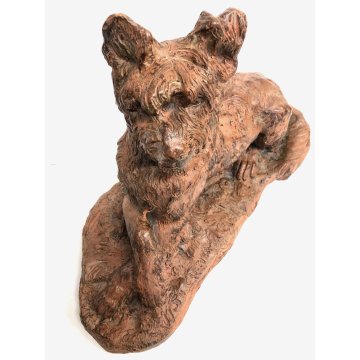 ANTICA SCULTURA ANIMALIER in TERRACOTTA Thomas Cartier CANE Terrier FRANCIA '900