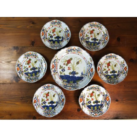 ANTICO SET PIATTI 7 pz. MAIOLICA Antica Faenza C.A.C.F. DECORO GAROFANO '900