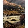 GRANDE QUADRO OLIO TELA R. Dearn Evening PAESAGGIO NORDICO GREGGE VALLE FIUME