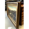 GRANDE QUADRO OLIO TELA R. Dearn Evening PAESAGGIO NORDICO GREGGE VALLE FIUME