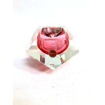 POSACENERE SVUOTATASCHE VETRO MURANO ROSA Flavio Poli SFACCETTATO PINK GLASS '70
