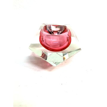 POSACENERE SVUOTATASCHE VETRO MURANO ROSA Flavio Poli SFACCETTATO PINK GLASS '70