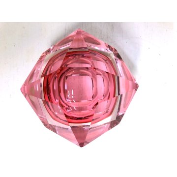 POSACENERE SVUOTATASCHE VETRO MURANO ROSA Flavio Poli SFACCETTATO PINK GLASS '70
