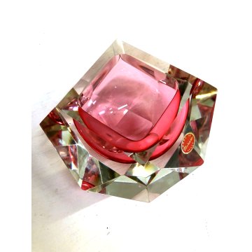 POSACENERE SVUOTATASCHE VETRO MURANO ROSA Flavio Poli SFACCETTATO PINK GLASS '70
