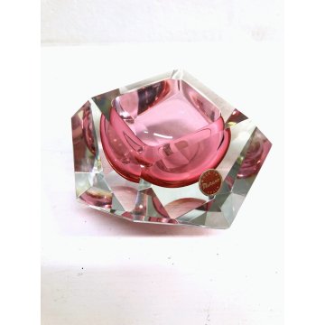 POSACENERE SVUOTATASCHE VETRO MURANO ROSA Flavio Poli SFACCETTATO PINK GLASS '70