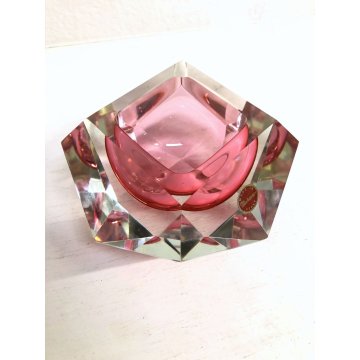 POSACENERE SVUOTATASCHE VETRO MURANO ROSA Flavio Poli SFACCETTATO PINK GLASS '70