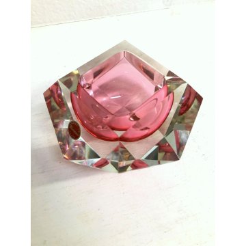 POSACENERE SVUOTATASCHE VETRO MURANO ROSA Flavio Poli SFACCETTATO PINK GLASS '70