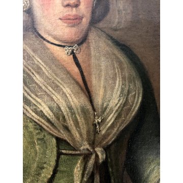 ANTICO QUADRO RITRATTO FEMMINILE GIOVANE DAMA con VELO FIORE VENTAGLIO SPAGNA