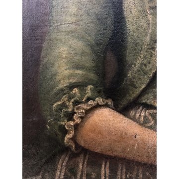 ANTICO QUADRO RITRATTO FEMMINILE GIOVANE DAMA con VELO FIORE VENTAGLIO SPAGNA