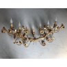 GRANDE APPLIQUE FERRO BATTUTO '900 RAMAGE FOGLIE ORO 7 LUCI LAMPADA PARETE OLD