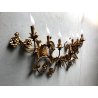 GRANDE APPLIQUE FERRO BATTUTO '900 RAMAGE FOGLIE ORO 7 LUCI LAMPADA PARETE OLD