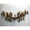 GRANDE APPLIQUE FERRO BATTUTO '900 RAMAGE FOGLIE ORO 7 LUCI LAMPADA PARETE OLD