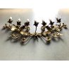 GRANDE APPLIQUE FERRO BATTUTO '900 RAMAGE FOGLIE ORO 7 LUCI LAMPADA PARETE OLD