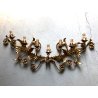 GRANDE APPLIQUE FERRO BATTUTO '900 RAMAGE FOGLIE ORO 7 LUCI LAMPADA PARETE OLD