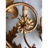 GRANDE APPLIQUE FERRO BATTUTO '900 RAMAGE FOGLIE ORO 7 LUCI LAMPADA PARETE OLD