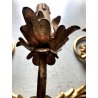 GRANDE APPLIQUE FERRO BATTUTO '900 RAMAGE FOGLIE ORO 7 LUCI LAMPADA PARETE OLD