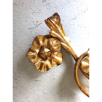 GRANDE APPLIQUE FERRO BATTUTO '900 RAMAGE FOGLIE ORO 7 LUCI LAMPADA PARETE OLD