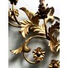 GRANDE APPLIQUE FERRO BATTUTO '900 RAMAGE FOGLIE ORO 7 LUCI LAMPADA PARETE OLD