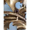 GRANDE APPLIQUE FERRO BATTUTO '900 RAMAGE FOGLIE ORO 7 LUCI LAMPADA PARETE OLD