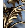 GRANDE APPLIQUE FERRO BATTUTO '900 RAMAGE FOGLIE ORO 7 LUCI LAMPADA PARETE OLD