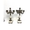 ANTICA COPPIA CANDELABRO MARMO OTTONE CANDELIERE PORTA CANDELA 5 BRACCI '900