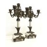 ANTICA COPPIA CANDELABRO MARMO OTTONE CANDELIERE PORTA CANDELA 5 BRACCI '900