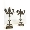 ANTICA COPPIA CANDELABRO MARMO OTTONE CANDELIERE PORTA CANDELA 5 BRACCI '900