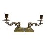 ANTICA COPPIA CANDELIERE da TAVOLO OTTONE CANDELABRO PORTA CANDELA BUGIA '900