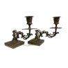 ANTICA COPPIA CANDELIERE da TAVOLO OTTONE CANDELABRO PORTA CANDELA BUGIA '900