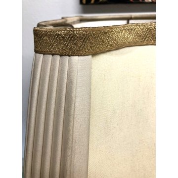 LAMPADA TAVOLO VINTAGE BRONZO PATINA ABATJOUR PARALUME TESSUTO 3 LUMI MIDCENTURY