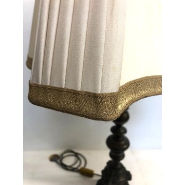 LAMPADA TAVOLO VINTAGE BRONZO PATINA ABATJOUR PARALUME TESSUTO 3 LUMI MIDCENTURY
