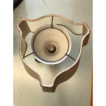LAMPADA TAVOLO VINTAGE BRONZO PATINA ABATJOUR PARALUME TESSUTO 3 LUMI MIDCENTURY