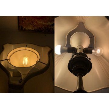 LAMPADA TAVOLO VINTAGE BRONZO PATINA ABATJOUR PARALUME TESSUTO 3 LUMI MIDCENTURY