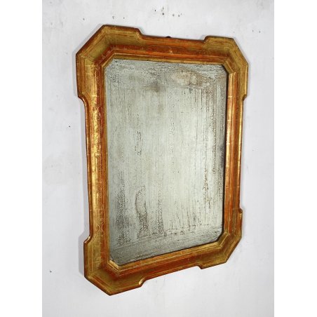 ANTICO SPECCHIO SPECCHIERA CORNICE VASSOIO LEGNO DECORO FOGLIA ORO BULINO 1800