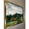 ANTICO QUADRO DIPINTO OLIO "Mezzadra" PAESAGGIO CAMPAGNA NEOIMPRESSIONISMO 900
