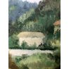 ANTICO QUADRO DIPINTO OLIO "Mezzadra" PAESAGGIO CAMPAGNA NEOIMPRESSIONISMO 900