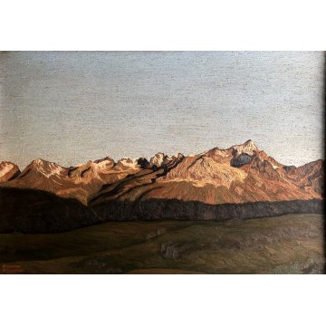 GRANDE QUADRO OLIO Bresciani da Gazzoldo PAESAGGIO DIVISIONISTA Cime del Bernina