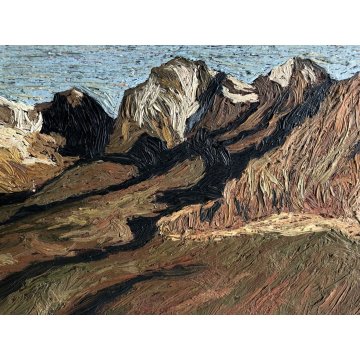 GRANDE QUADRO OLIO Bresciani da Gazzoldo PAESAGGIO DIVISIONISTA Cime del Bernina